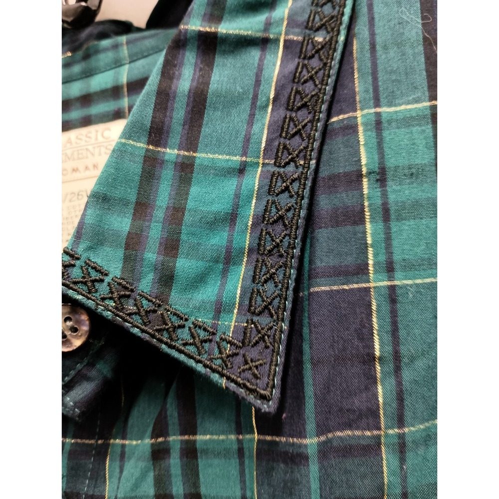 Vintage Classic Elements Womens Shirt Size 24/26 Green Plaid Embroidered Casual - Picture 3 of 9